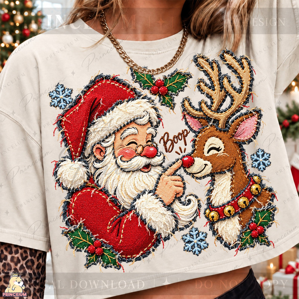 Embroidered Santa and Reindeer Boop