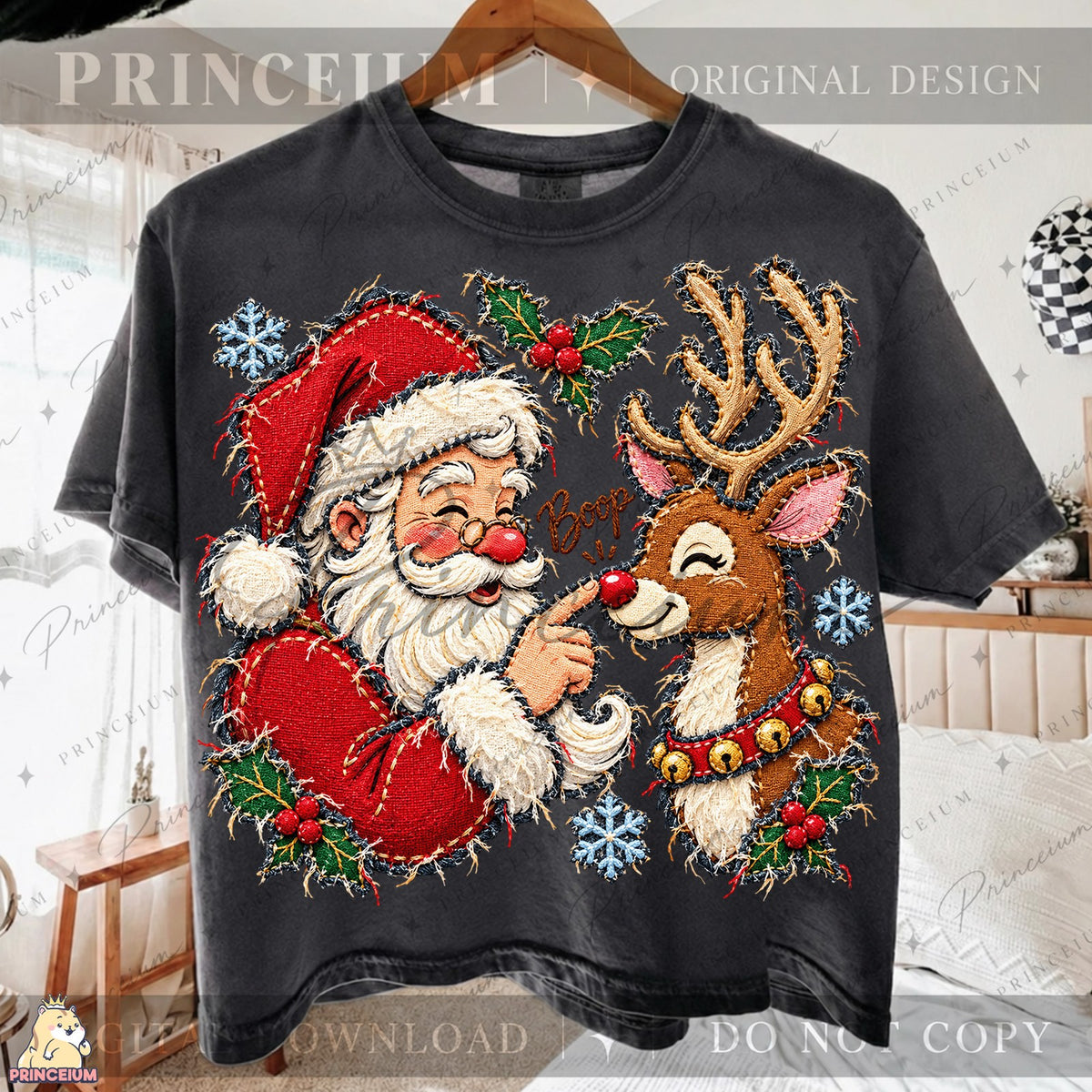 Embroidered Santa and Reindeer Boop