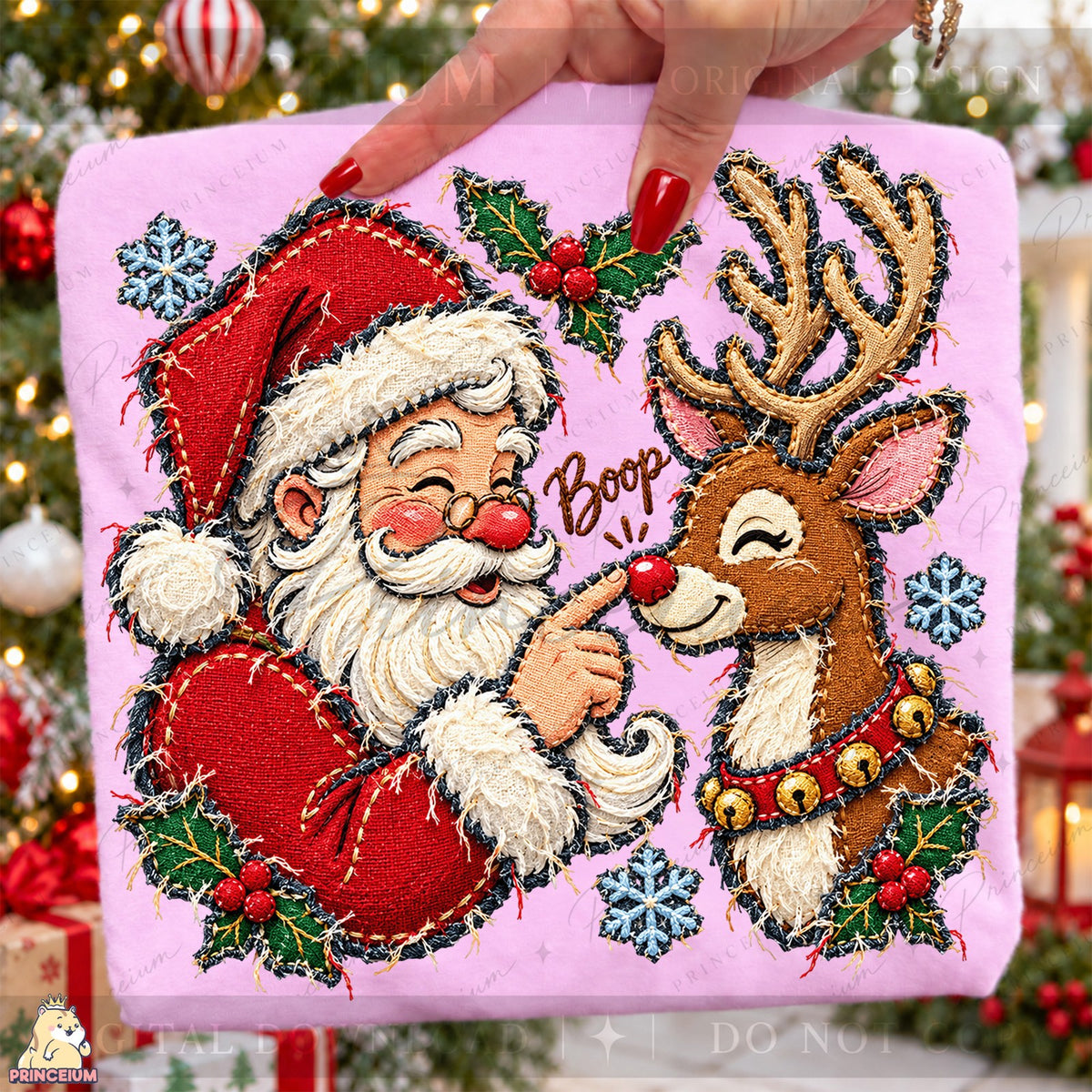 Embroidered Santa and Reindeer Boop