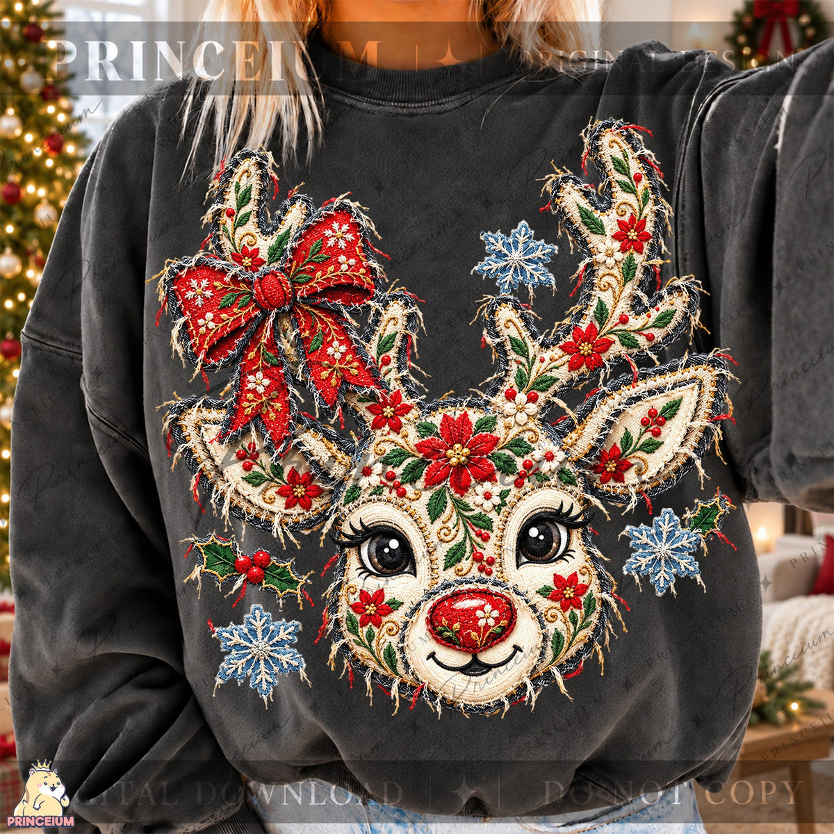 Frayed Applique Christmas Reindeer