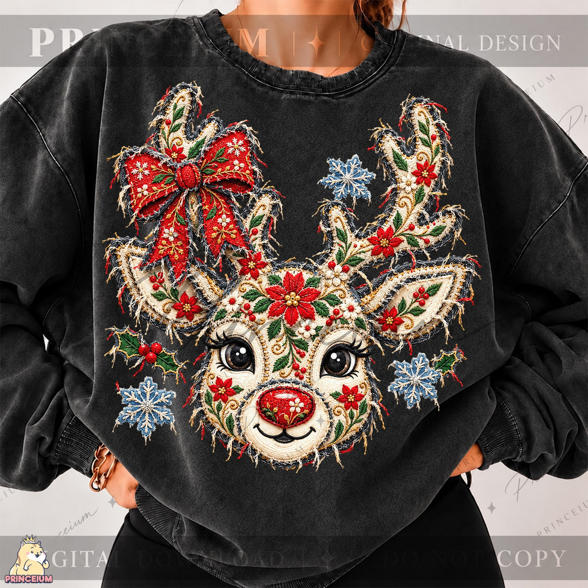 Frayed Applique Christmas Reindeer
