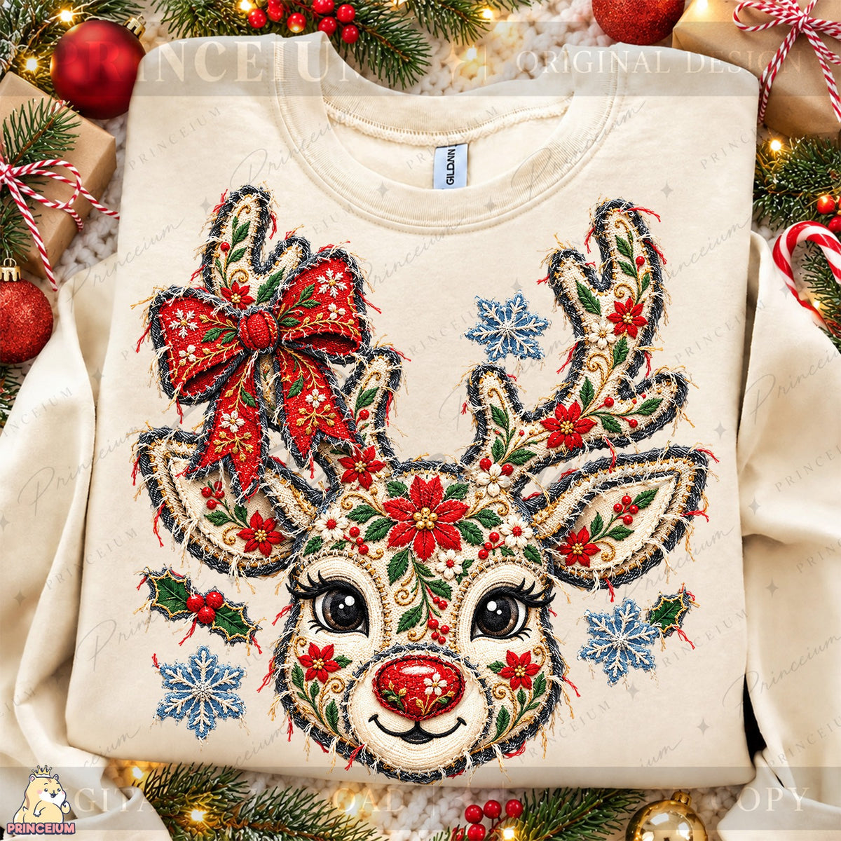 Frayed Applique Christmas Reindeer