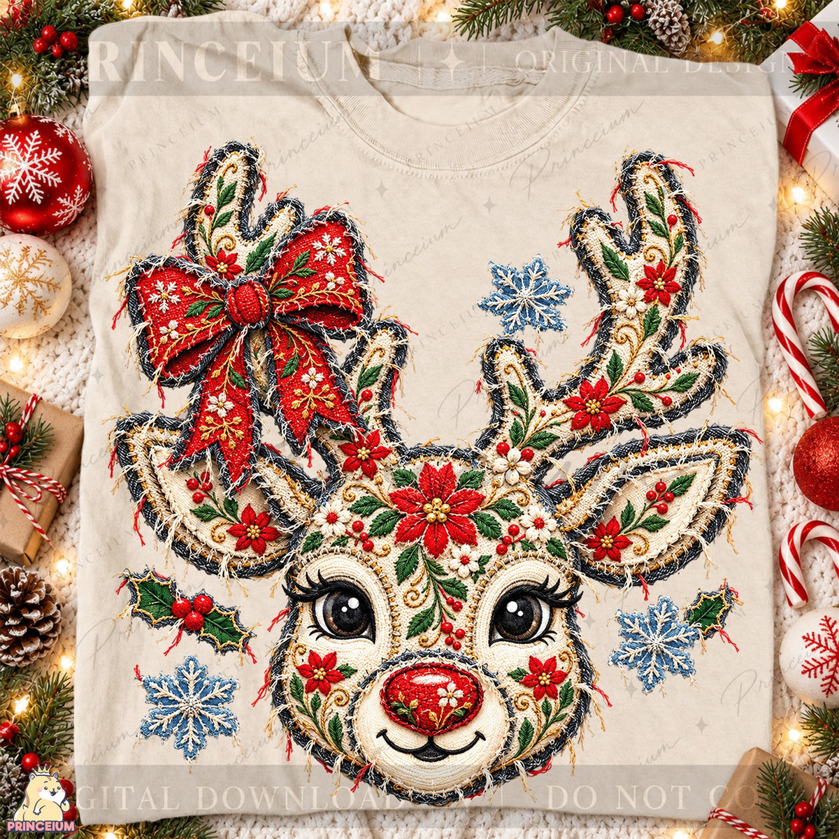 Frayed Applique Christmas Reindeer