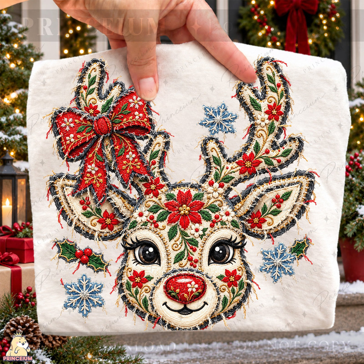 Frayed Applique Christmas Reindeer