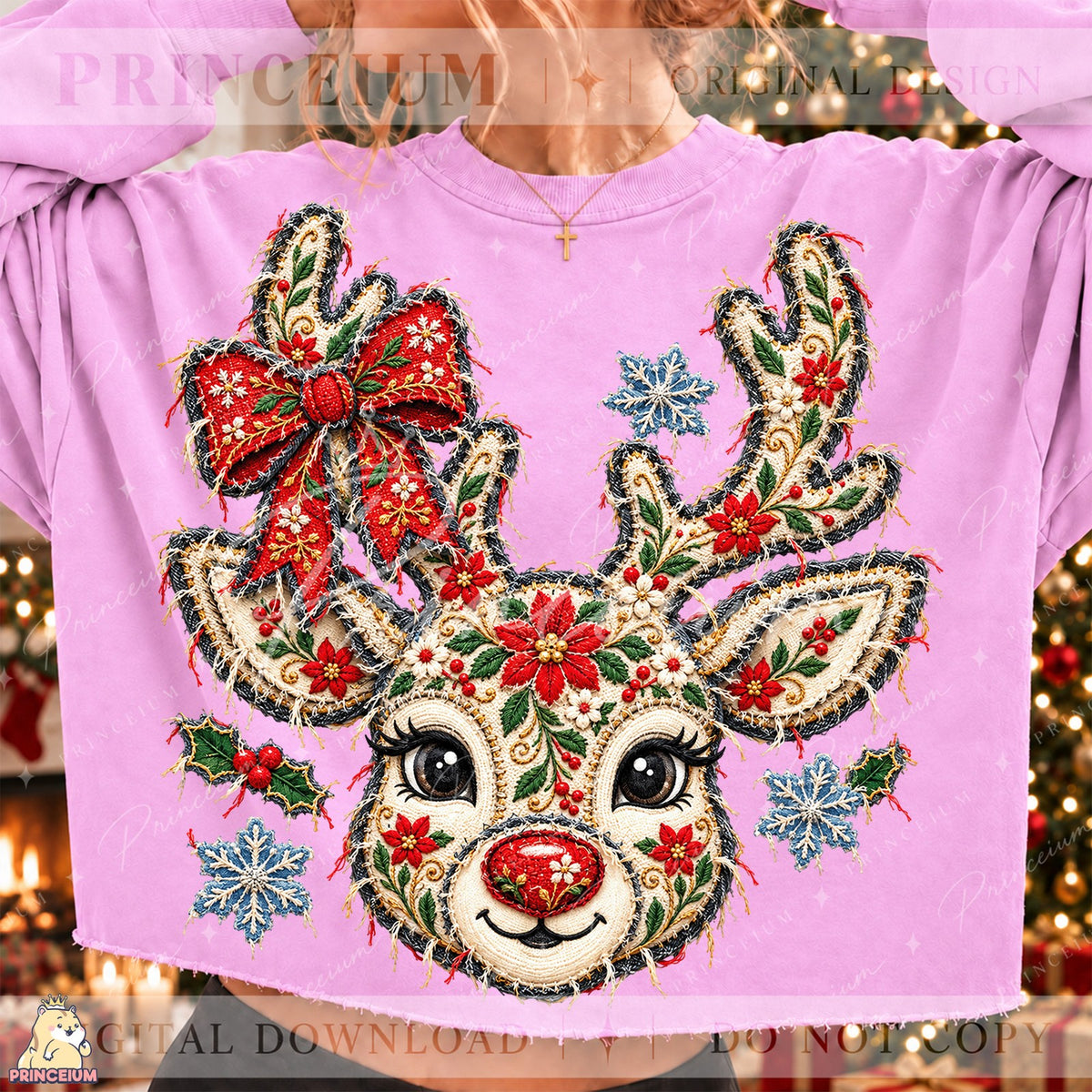 Frayed Applique Christmas Reindeer