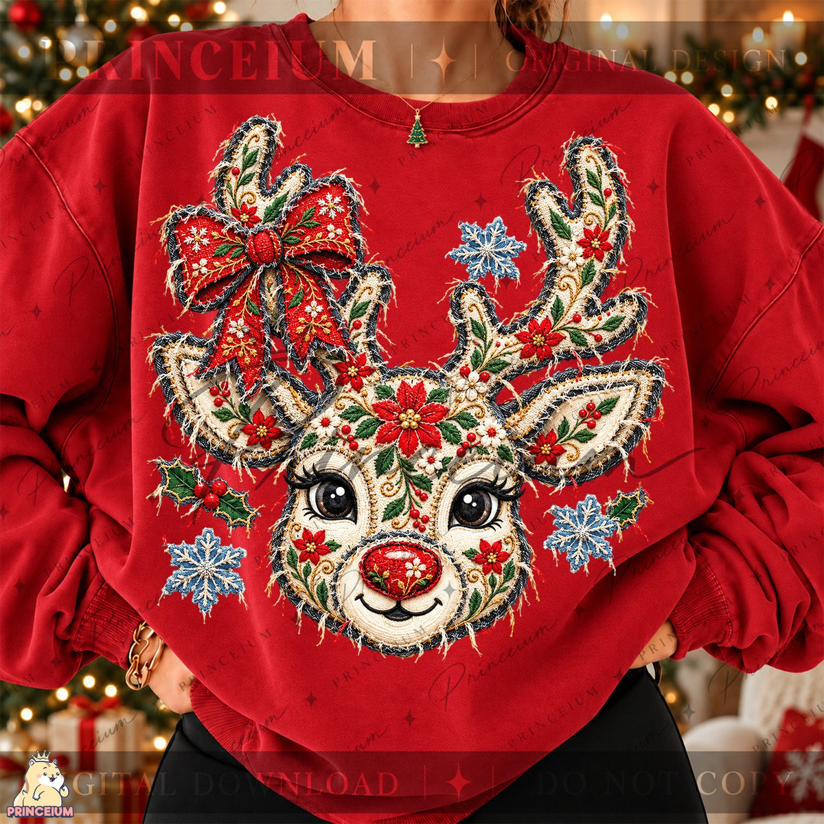 Frayed Applique Christmas Reindeer