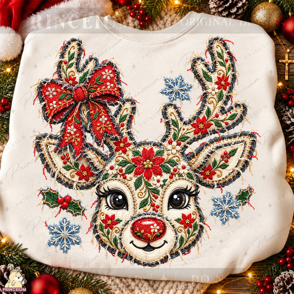 Frayed Applique Christmas Reindeer