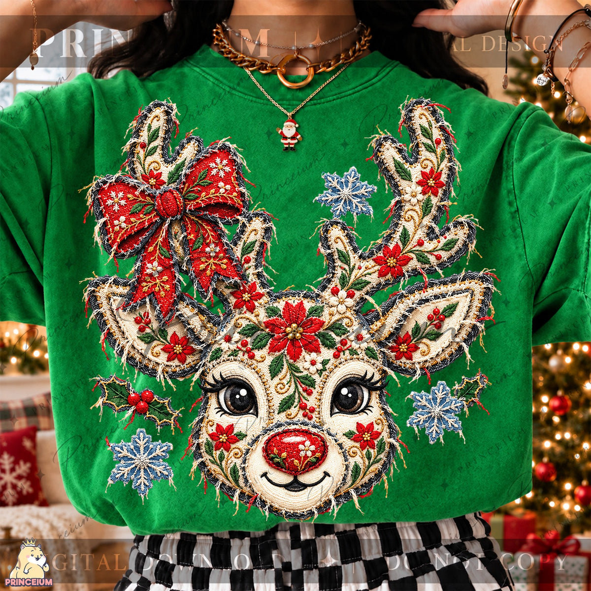 Frayed Applique Christmas Reindeer