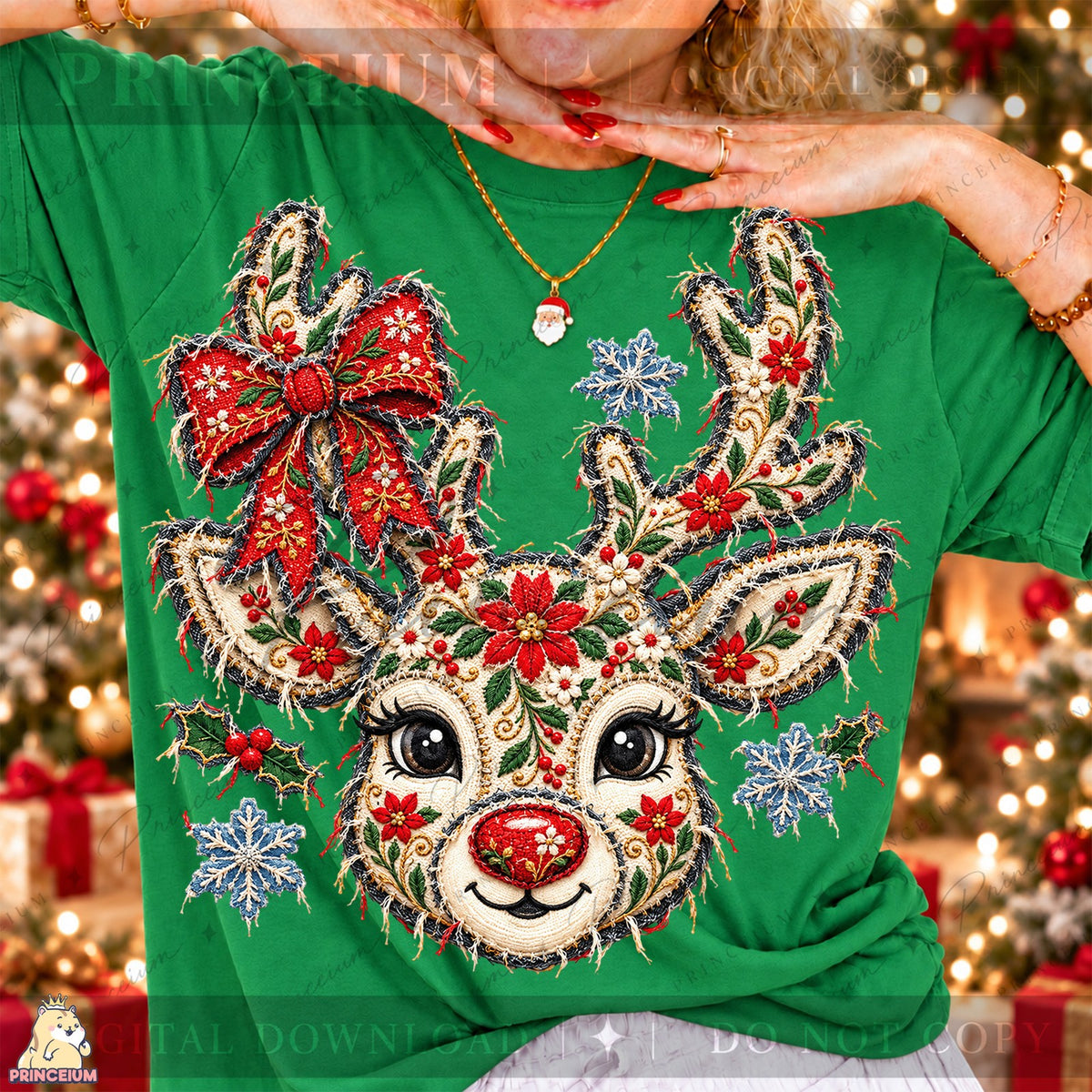 Frayed Applique Christmas Reindeer