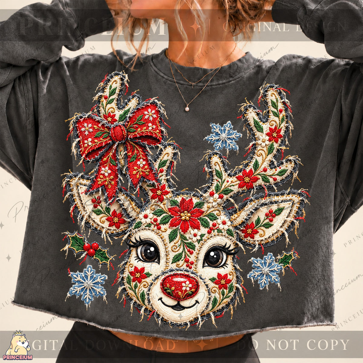 Frayed Applique Christmas Reindeer