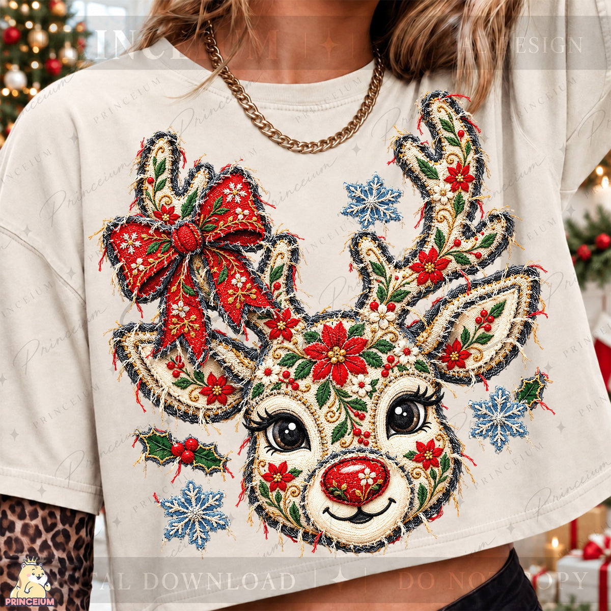 Frayed Applique Christmas Reindeer