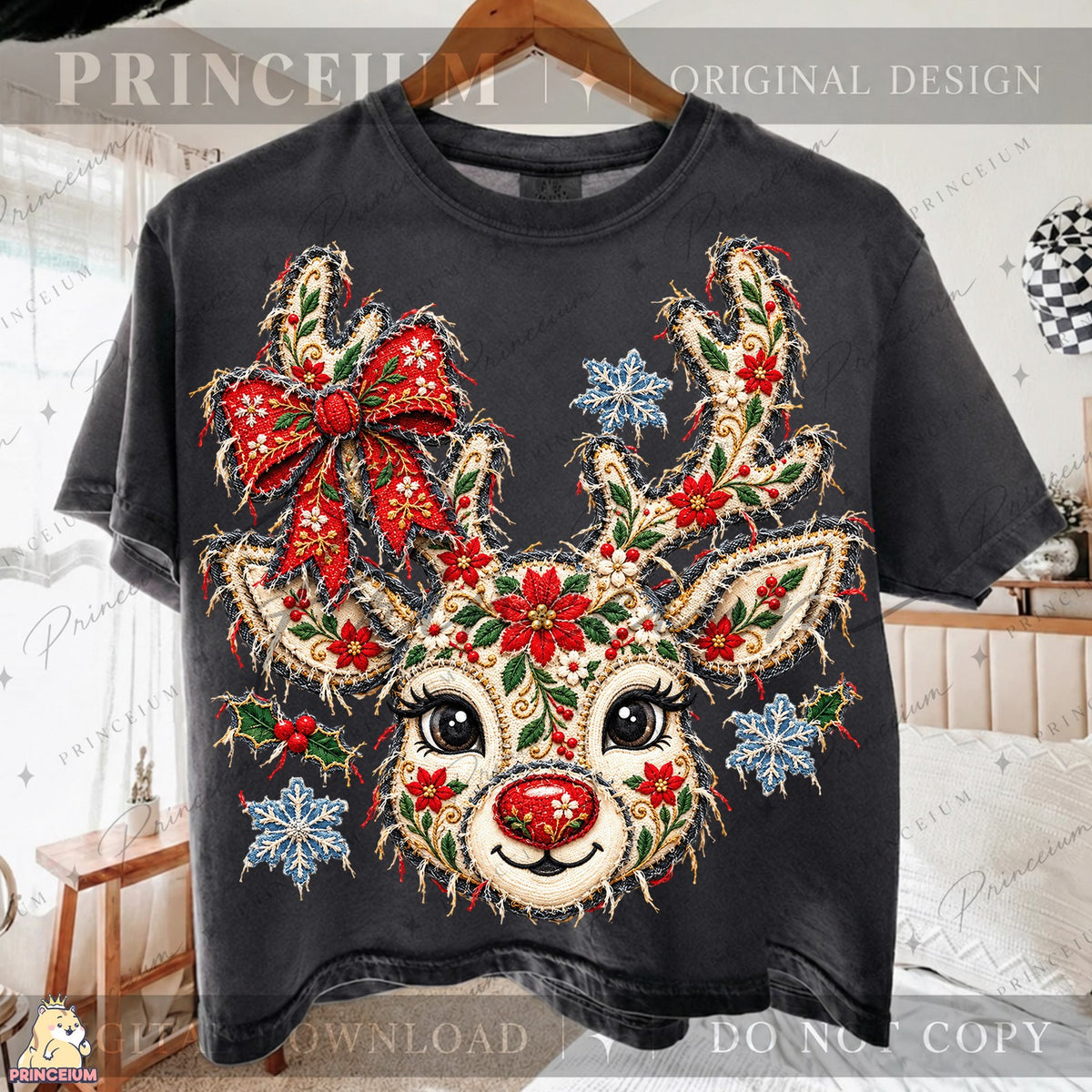 Frayed Applique Christmas Reindeer
