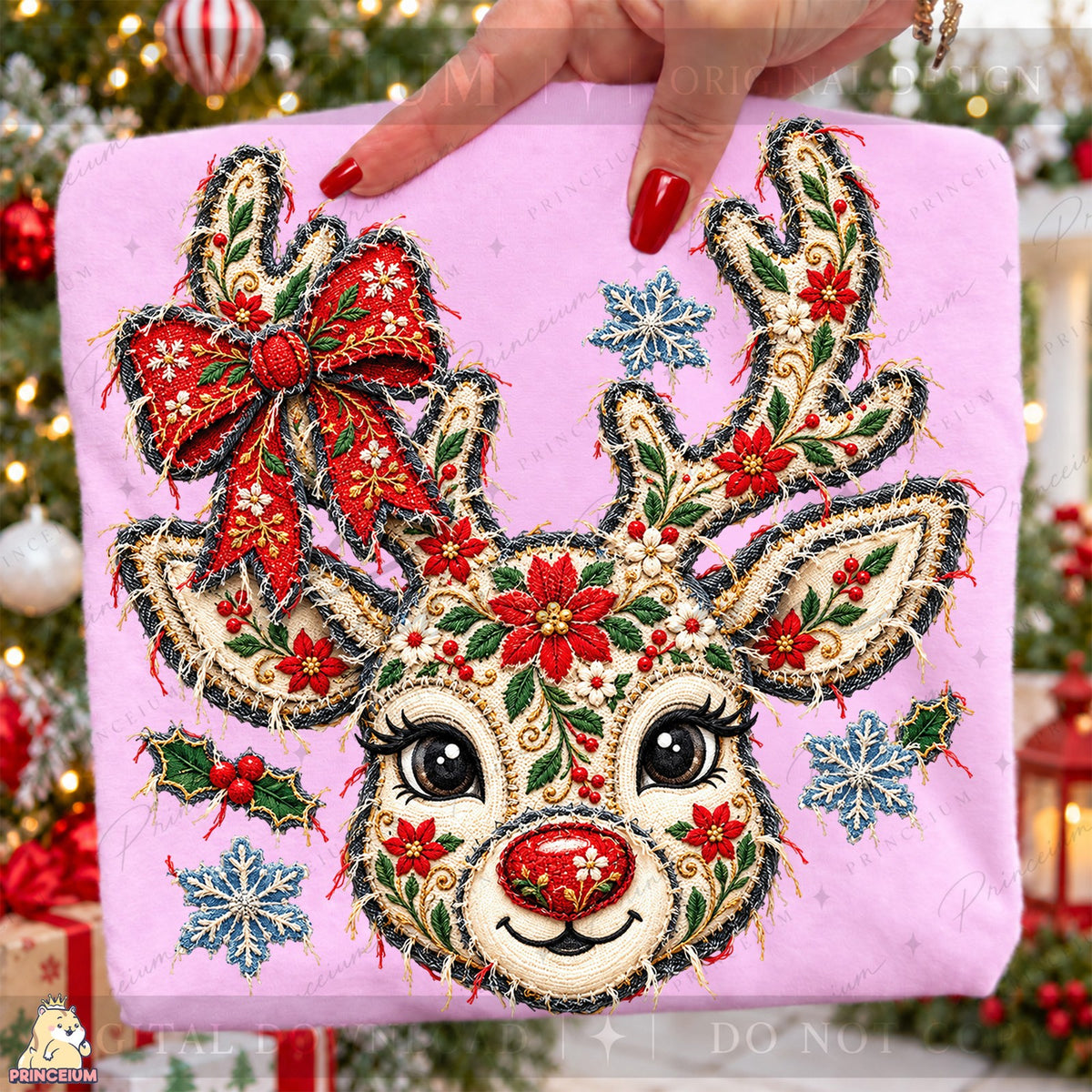 Frayed Applique Christmas Reindeer