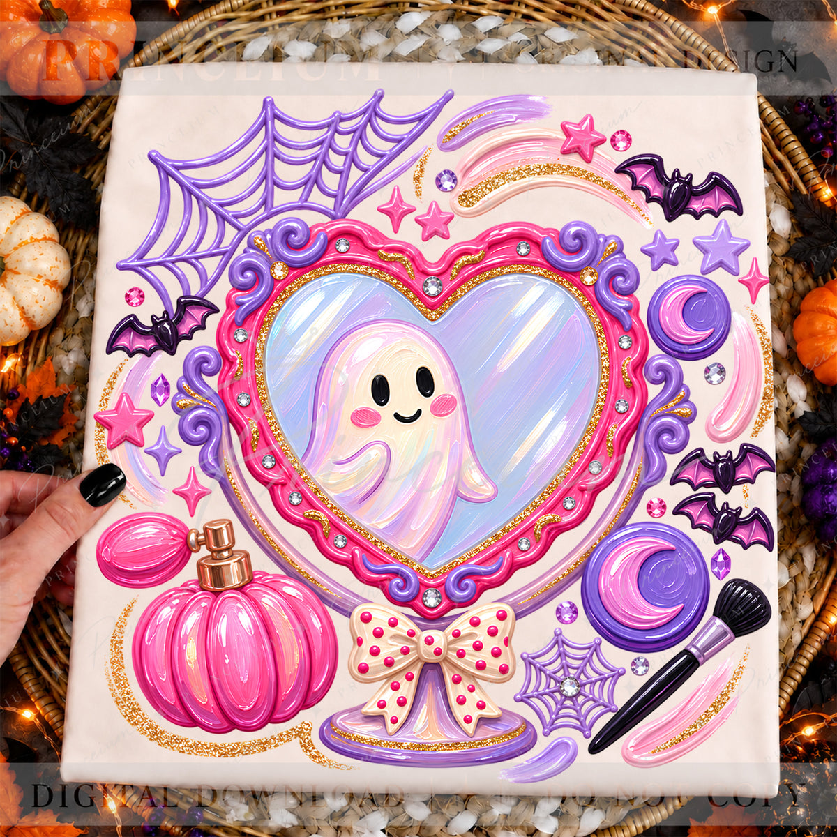 Ghost Mirror Halloween PNG – Pink & Purple Coquette Design | Digital Download