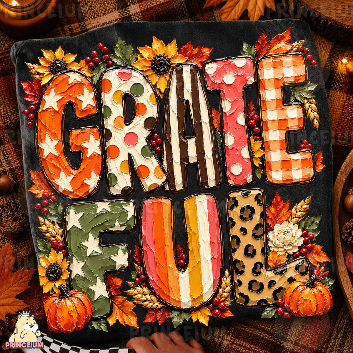 Painted Grateful Autumn Lettering