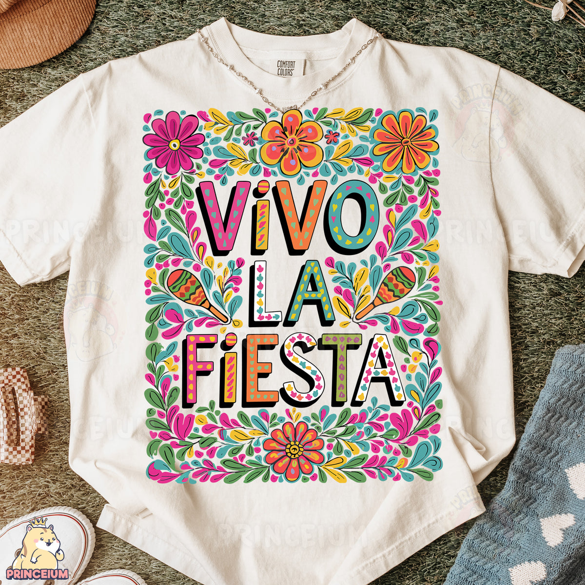 a t - shirt that says vivo la fiesta fiesta surrounded by shoes