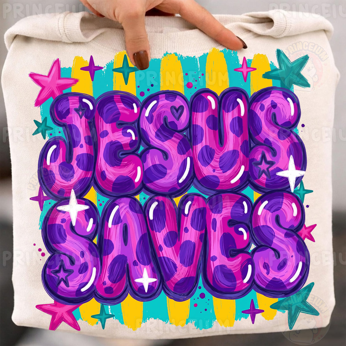 Jesus Saves Sublimation Design PNG | Colorful Leopard Print Christian Digital Download