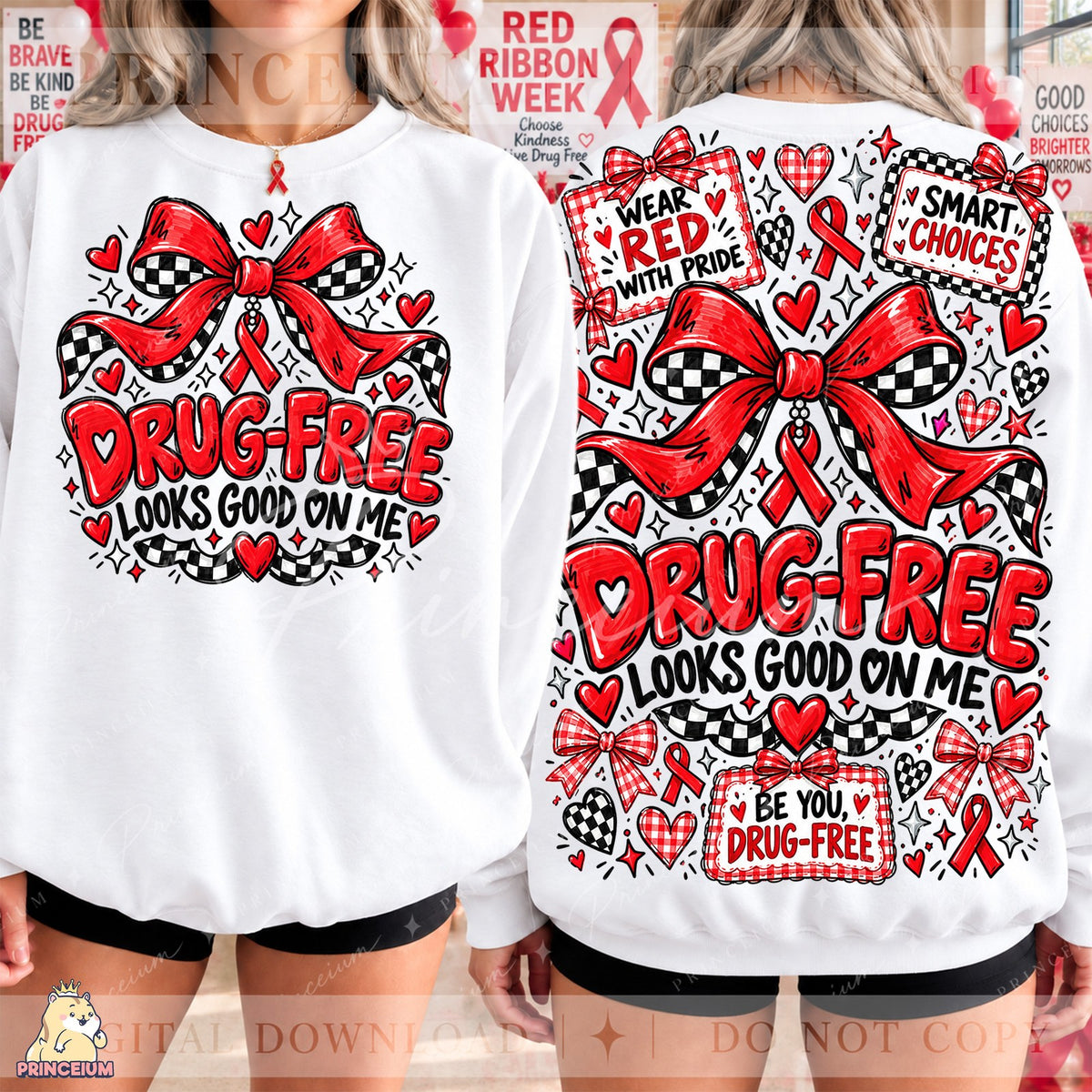 Drug-Free Looks Good On Me Preppy Bow