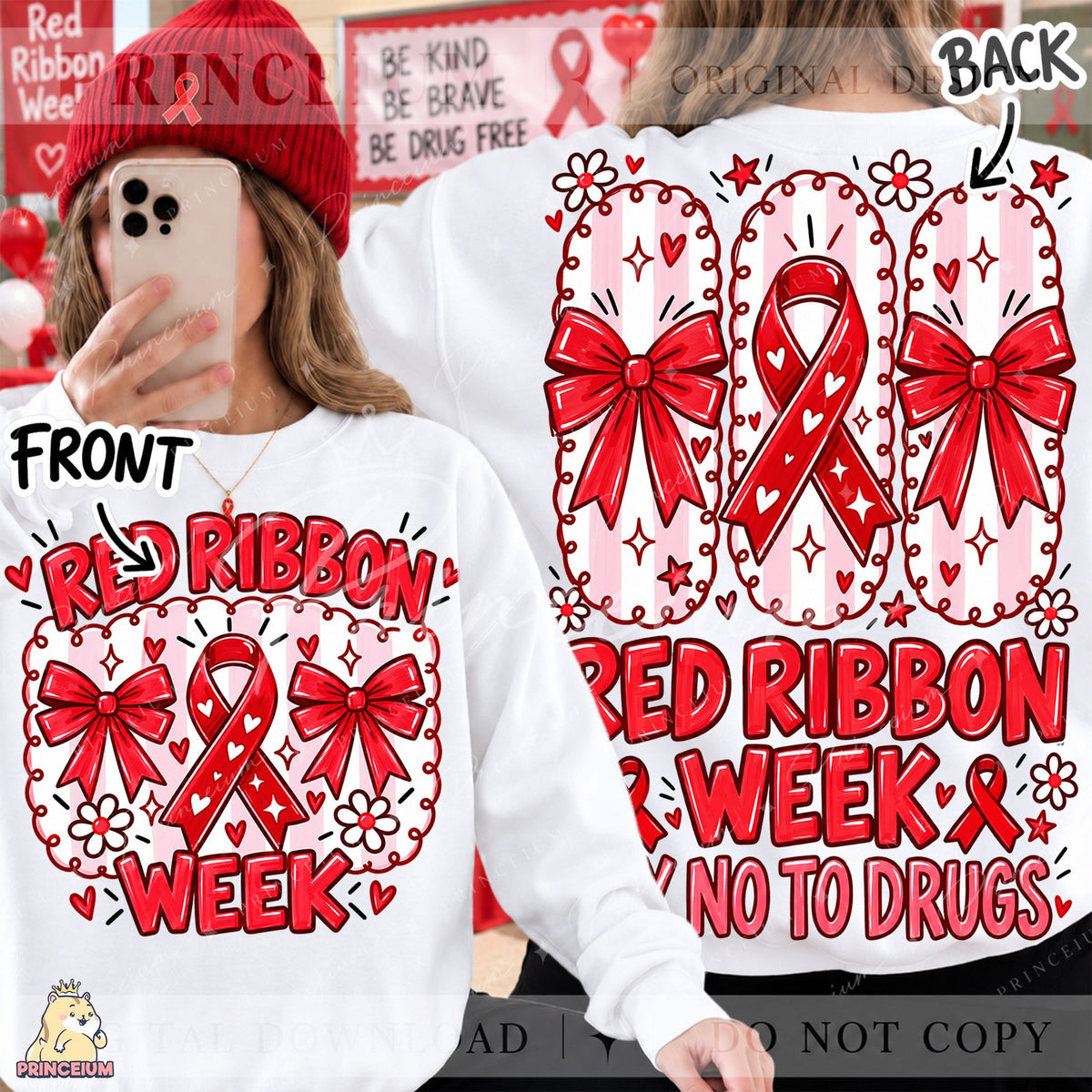 Red Ribbon Week Striped Bows