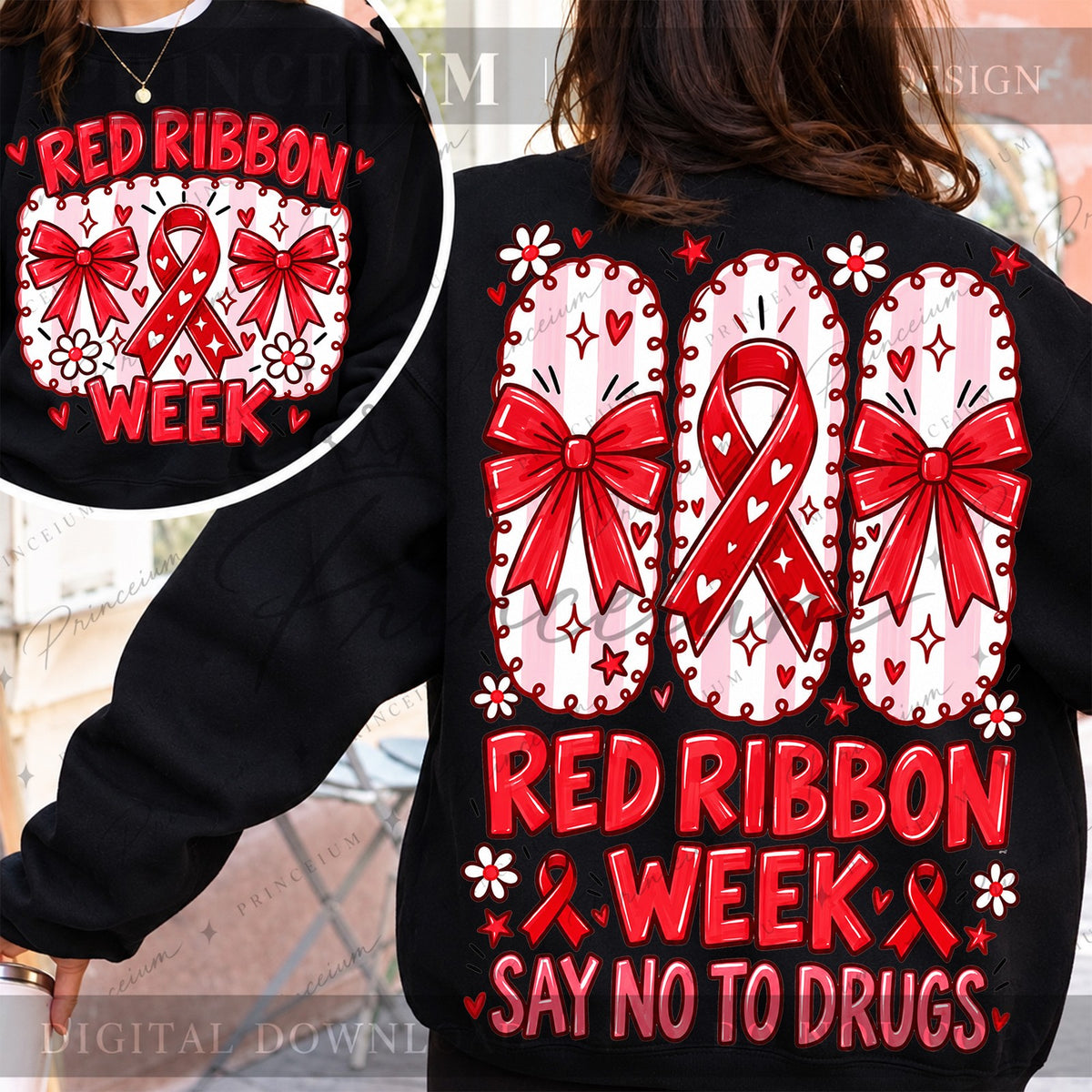 Red Ribbon Week Striped Bows