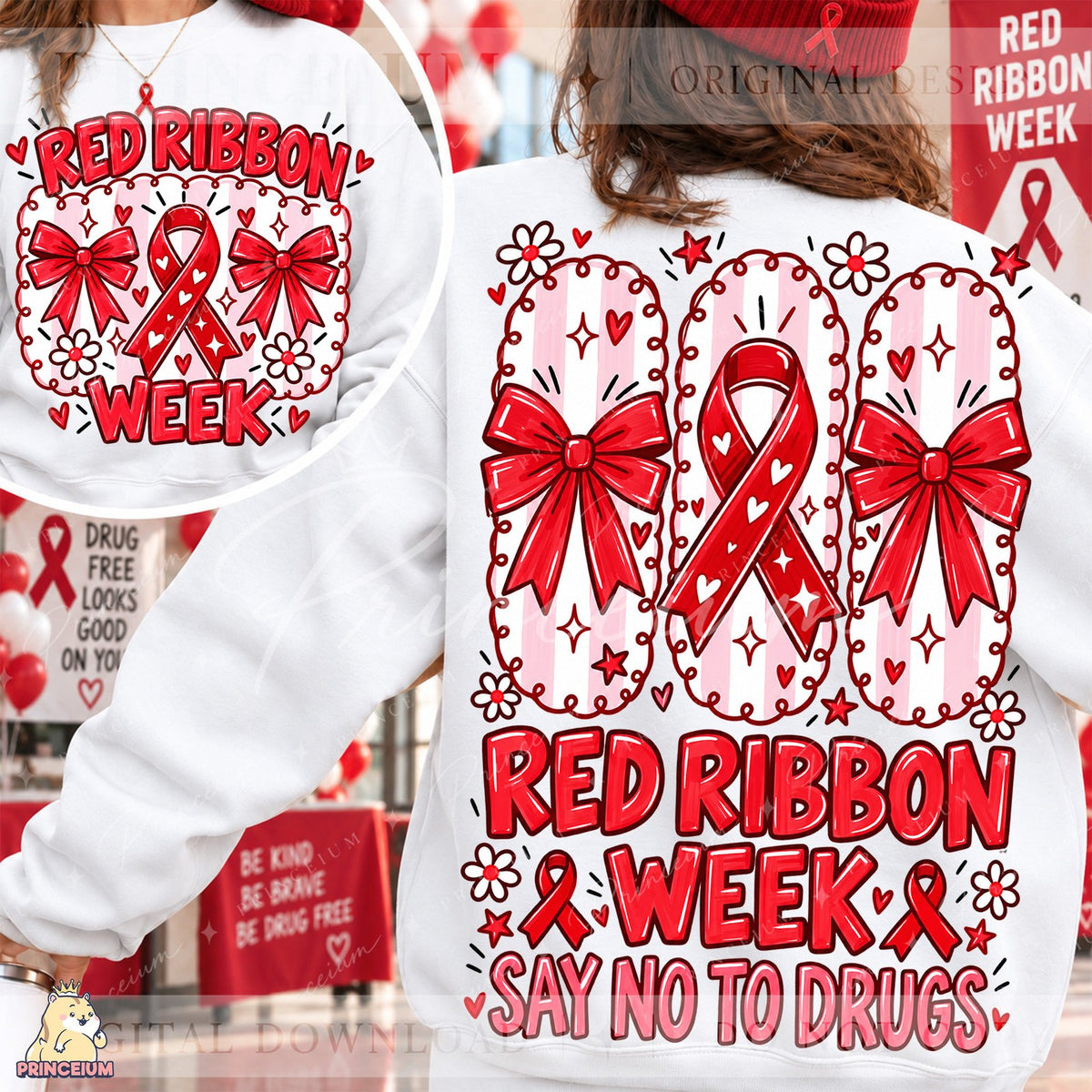 Red Ribbon Week Striped Bows