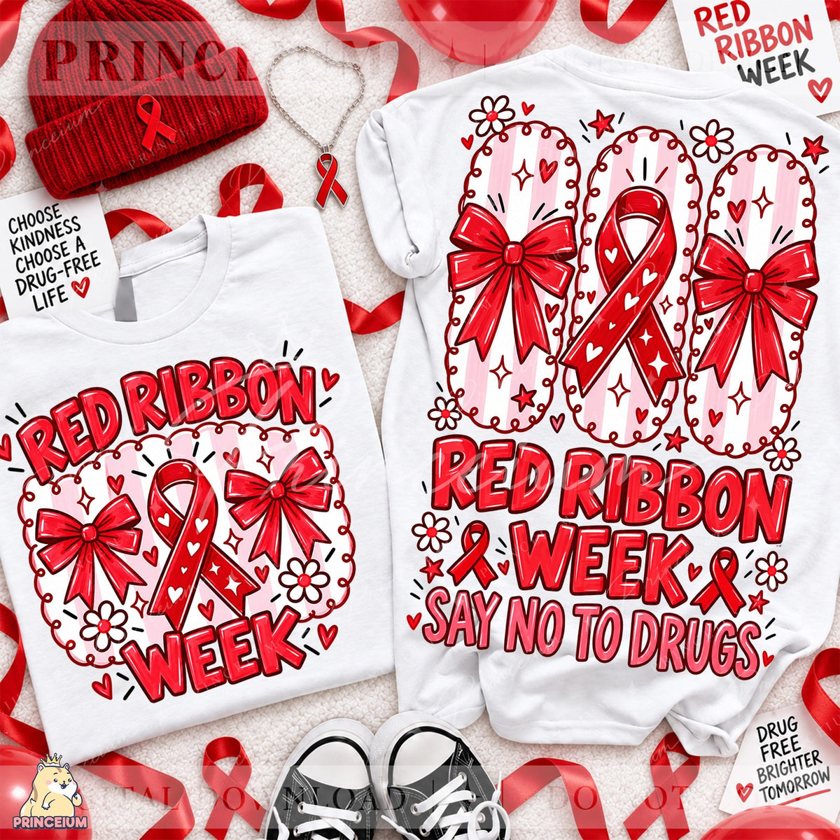 Red Ribbon Week Striped Bows