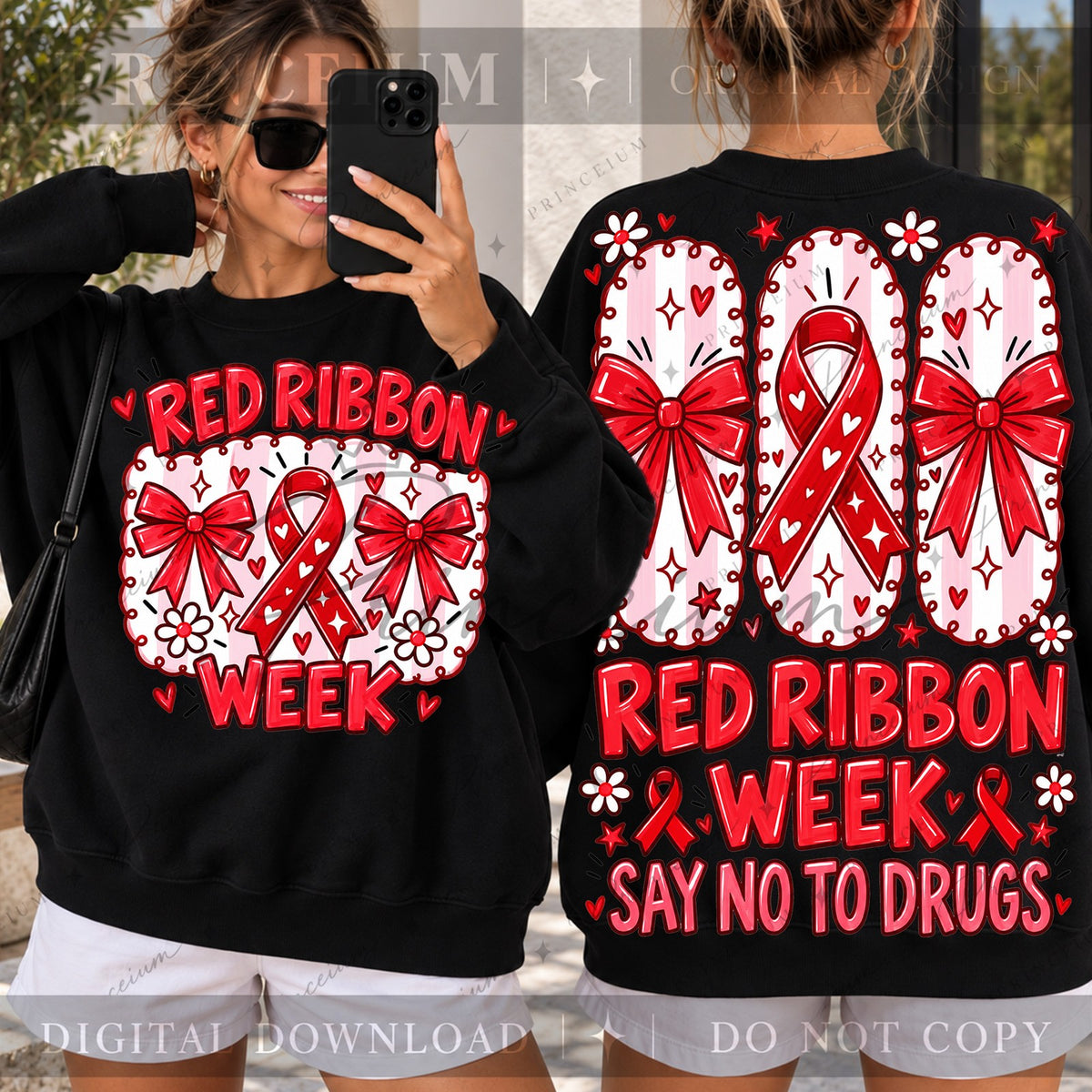 Red Ribbon Week Striped Bows