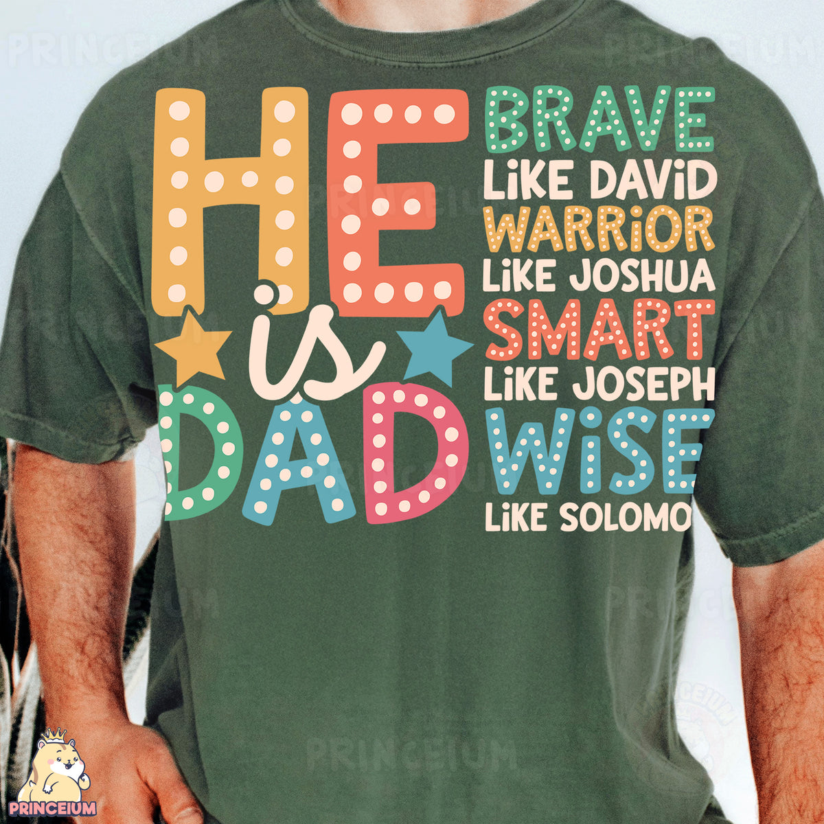 a man wearing a t - shirt that says he is a dad