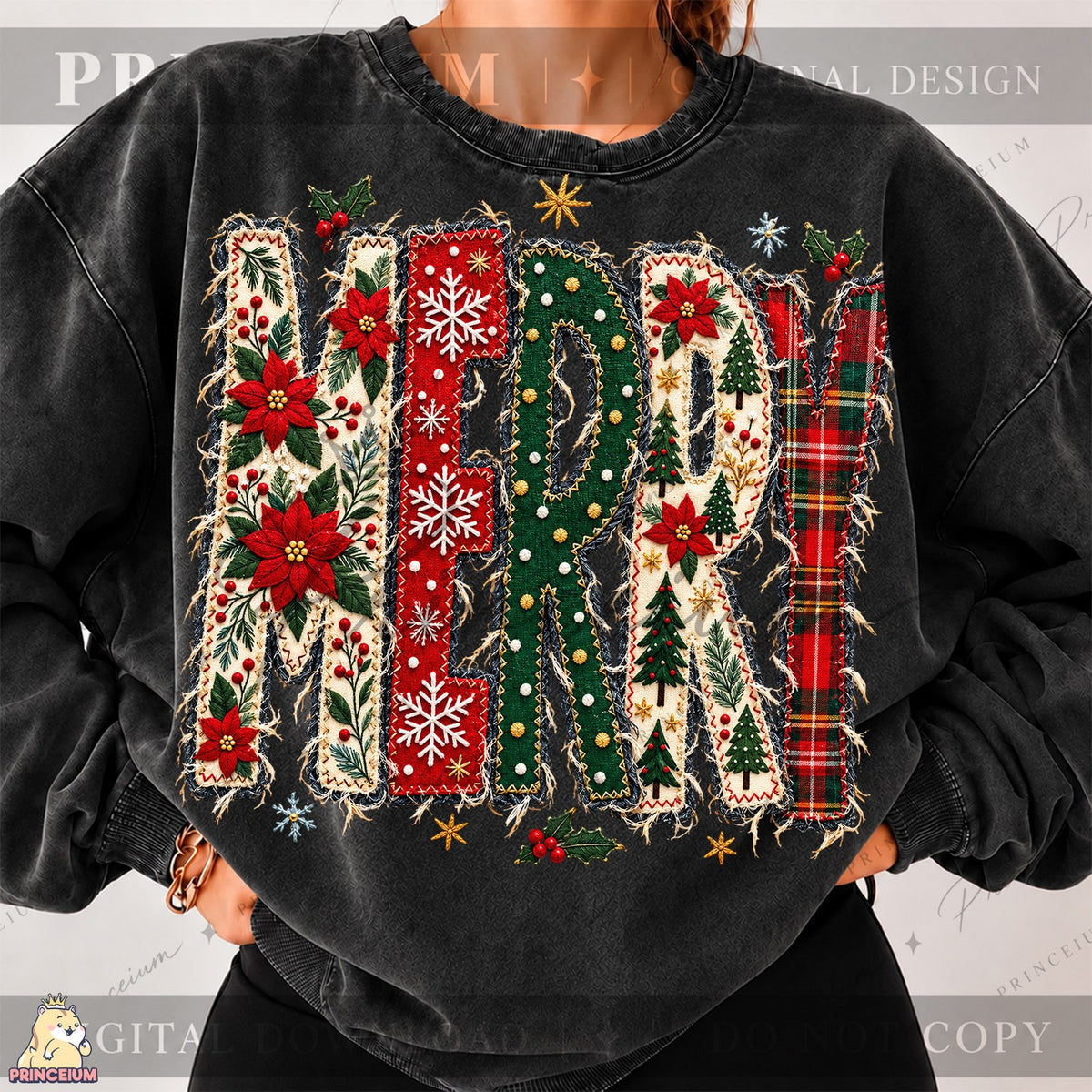 Stitched Merry Christmas Applique