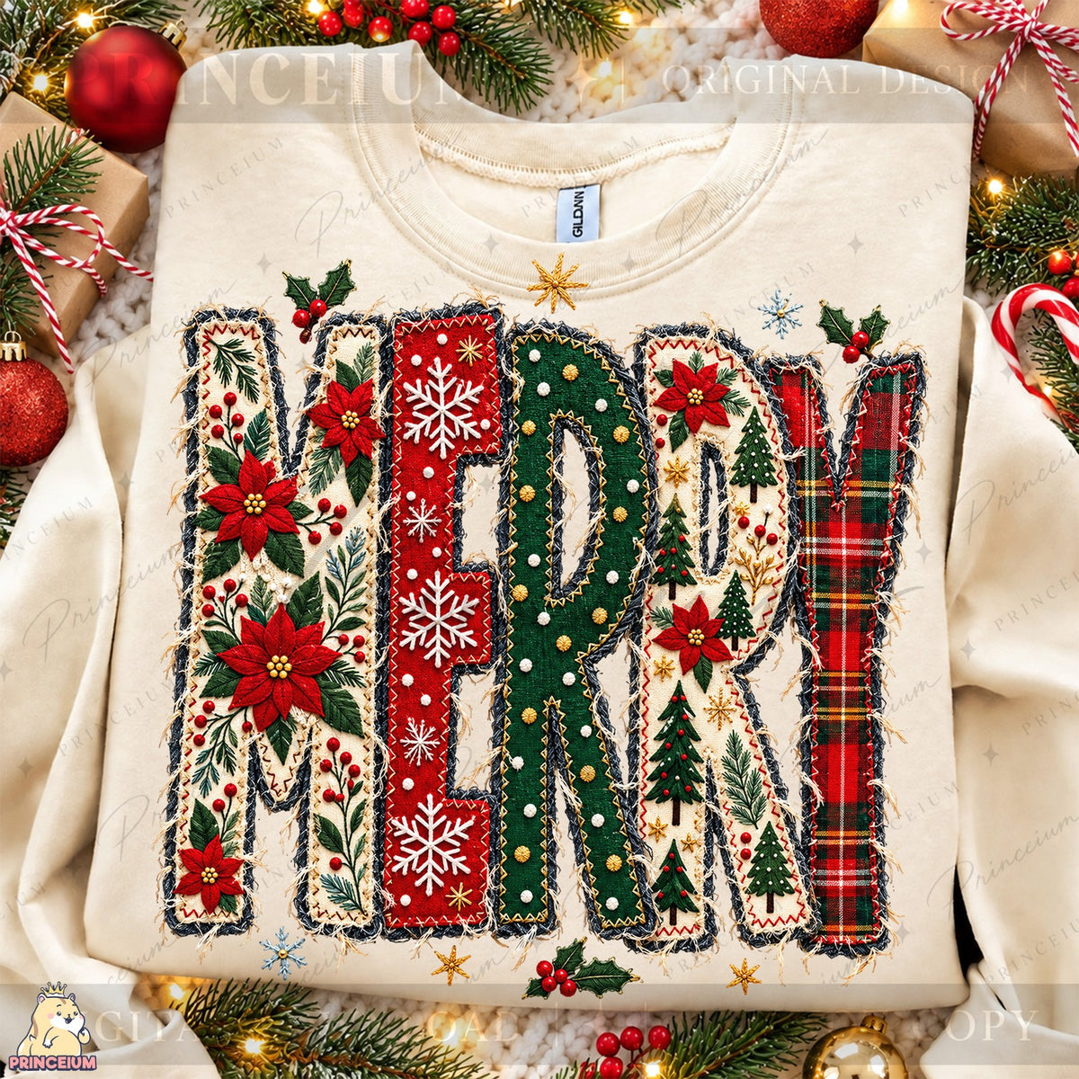 Stitched Merry Christmas Applique