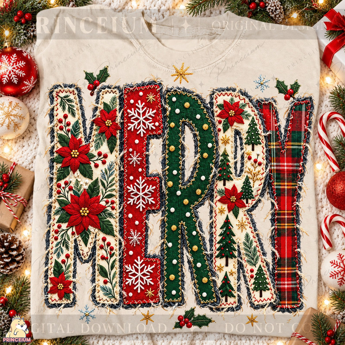 Stitched Merry Christmas Applique