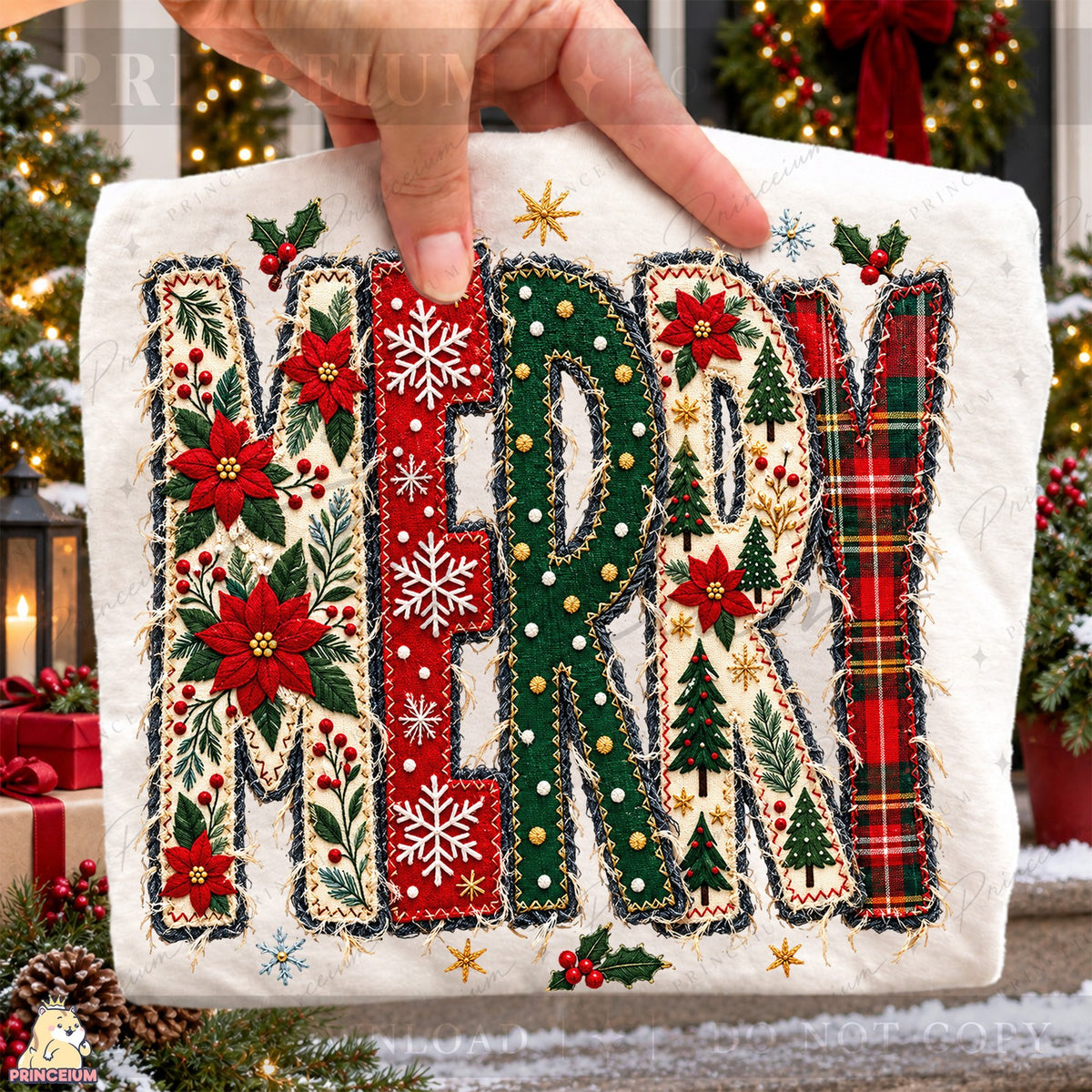 Stitched Merry Christmas Applique