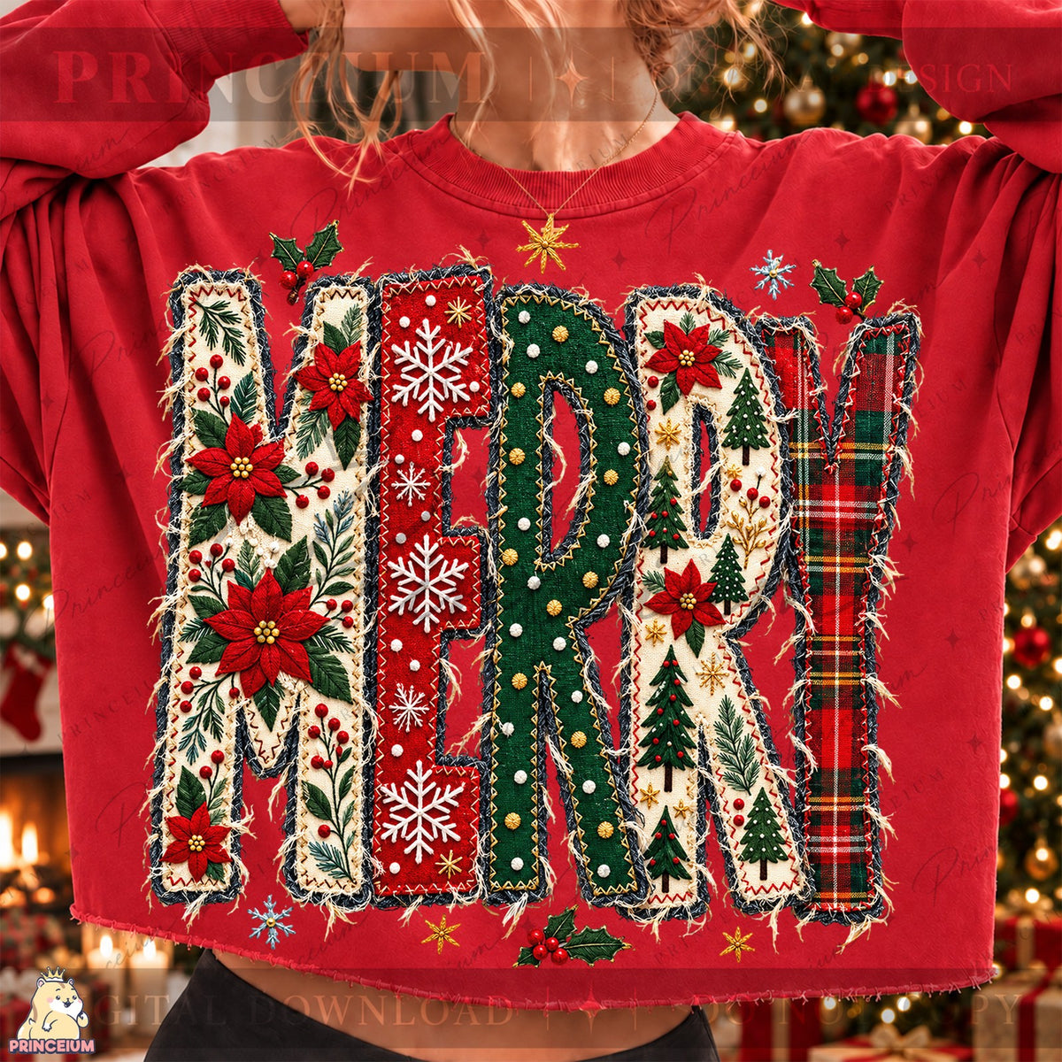 Stitched Merry Christmas Applique