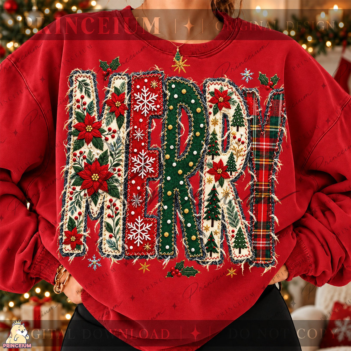 Stitched Merry Christmas Applique