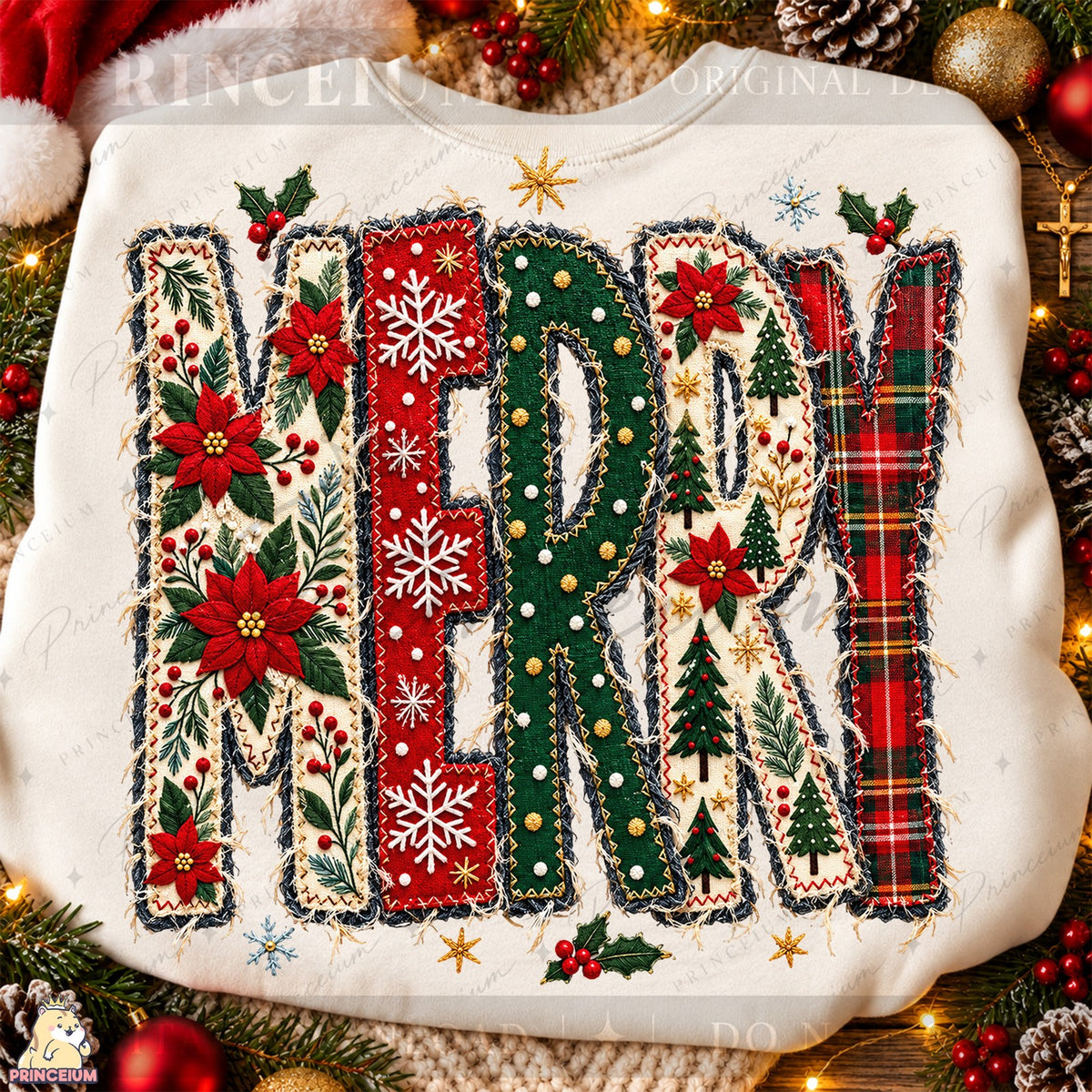 Stitched Merry Christmas Applique
