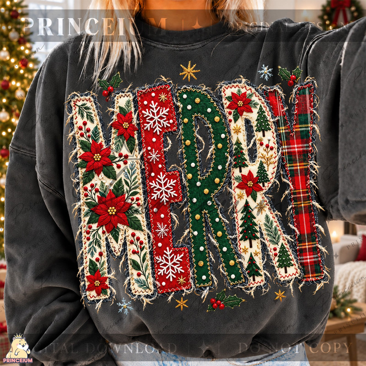 Stitched Merry Christmas Applique