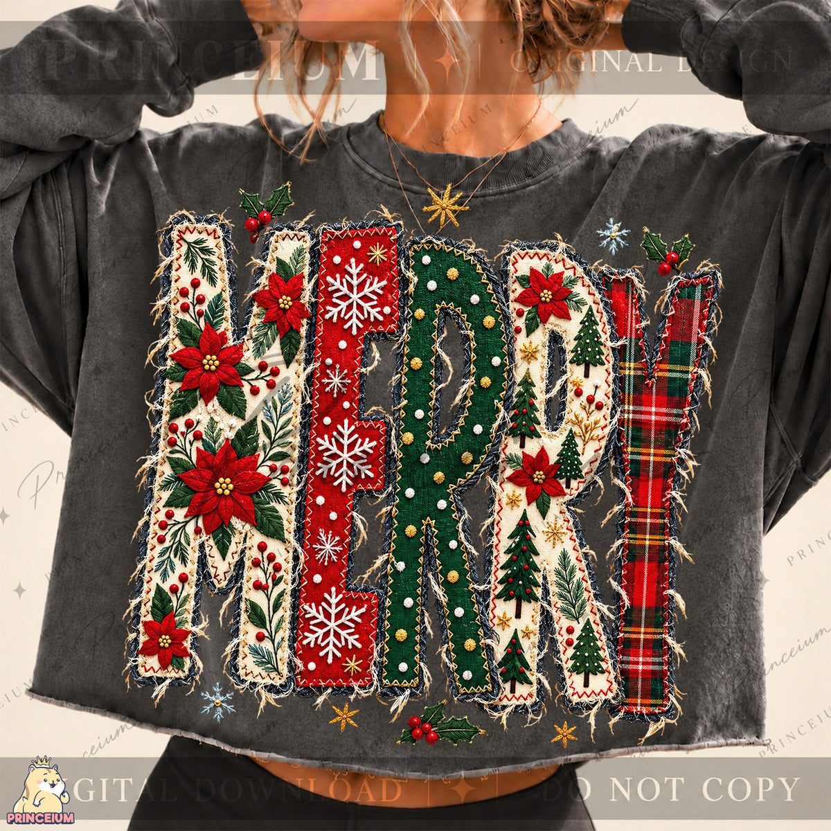 Stitched Merry Christmas Applique