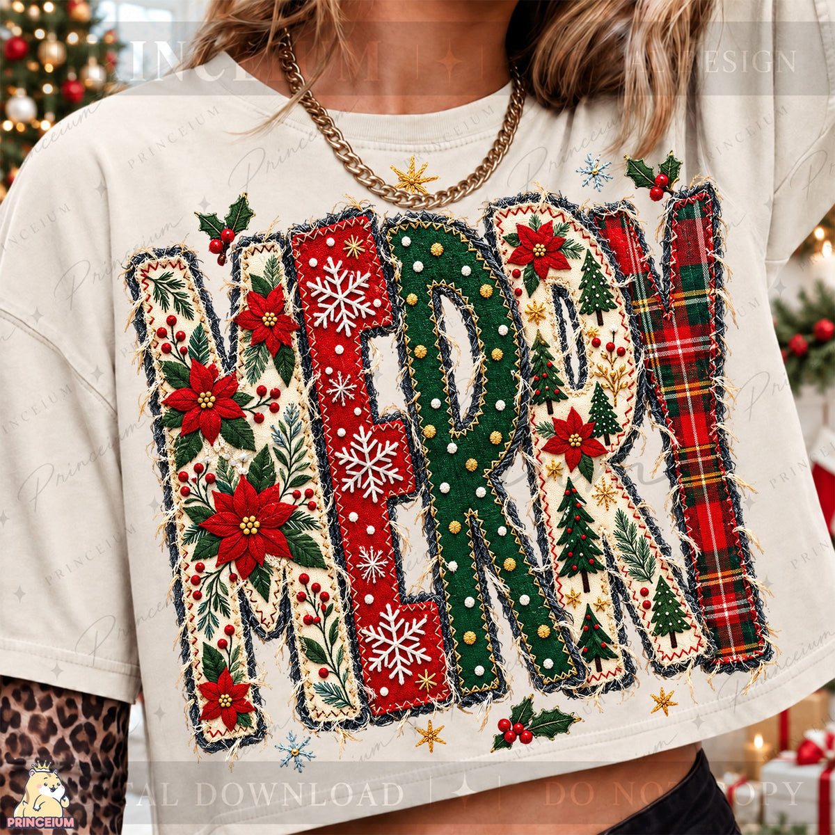 Stitched Merry Christmas Applique