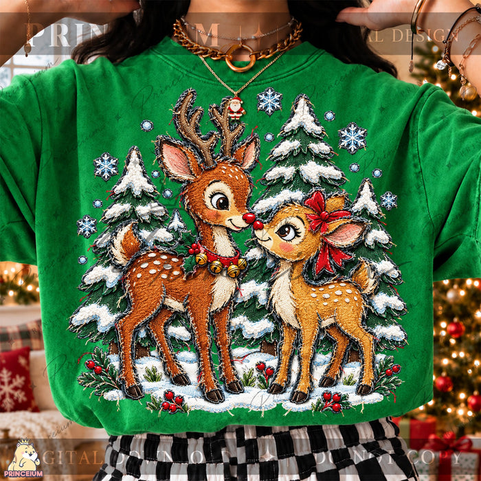Stitched Reindeer in a Snowy Forest