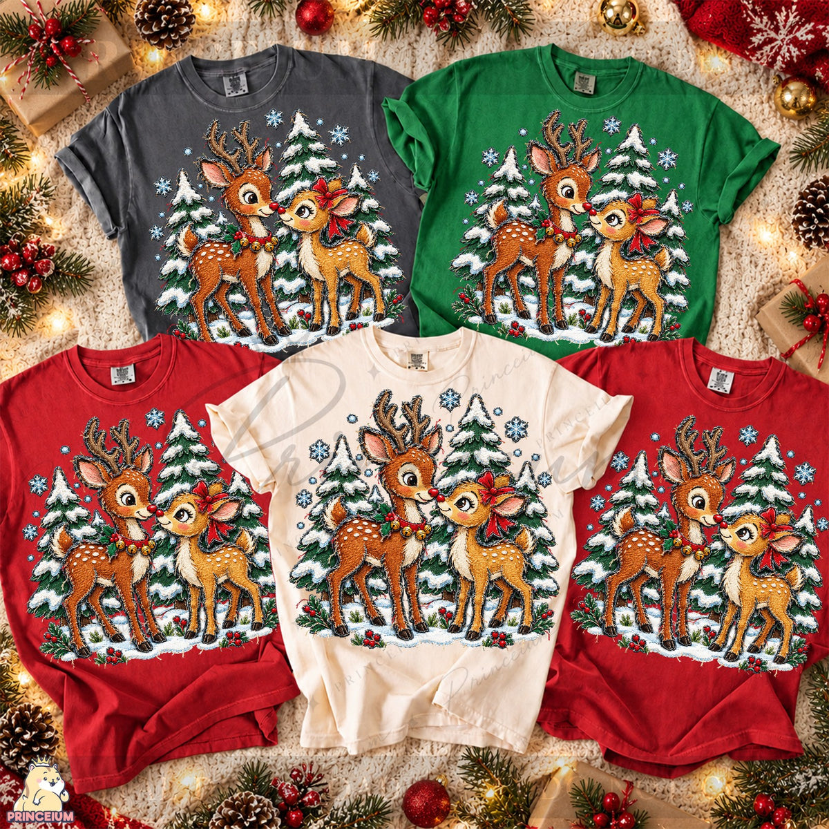 Stitched Reindeer in a Snowy Forest
