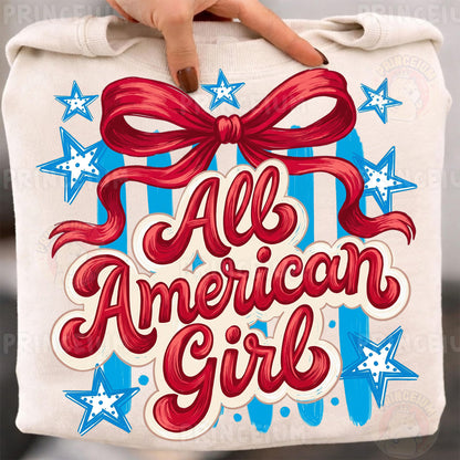 All American Girl Sublimation Design PNG | Patriotic Red Bow Digital Download