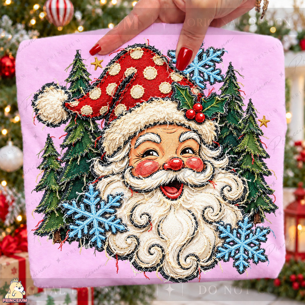Vintage Santa Among Snowy Trees