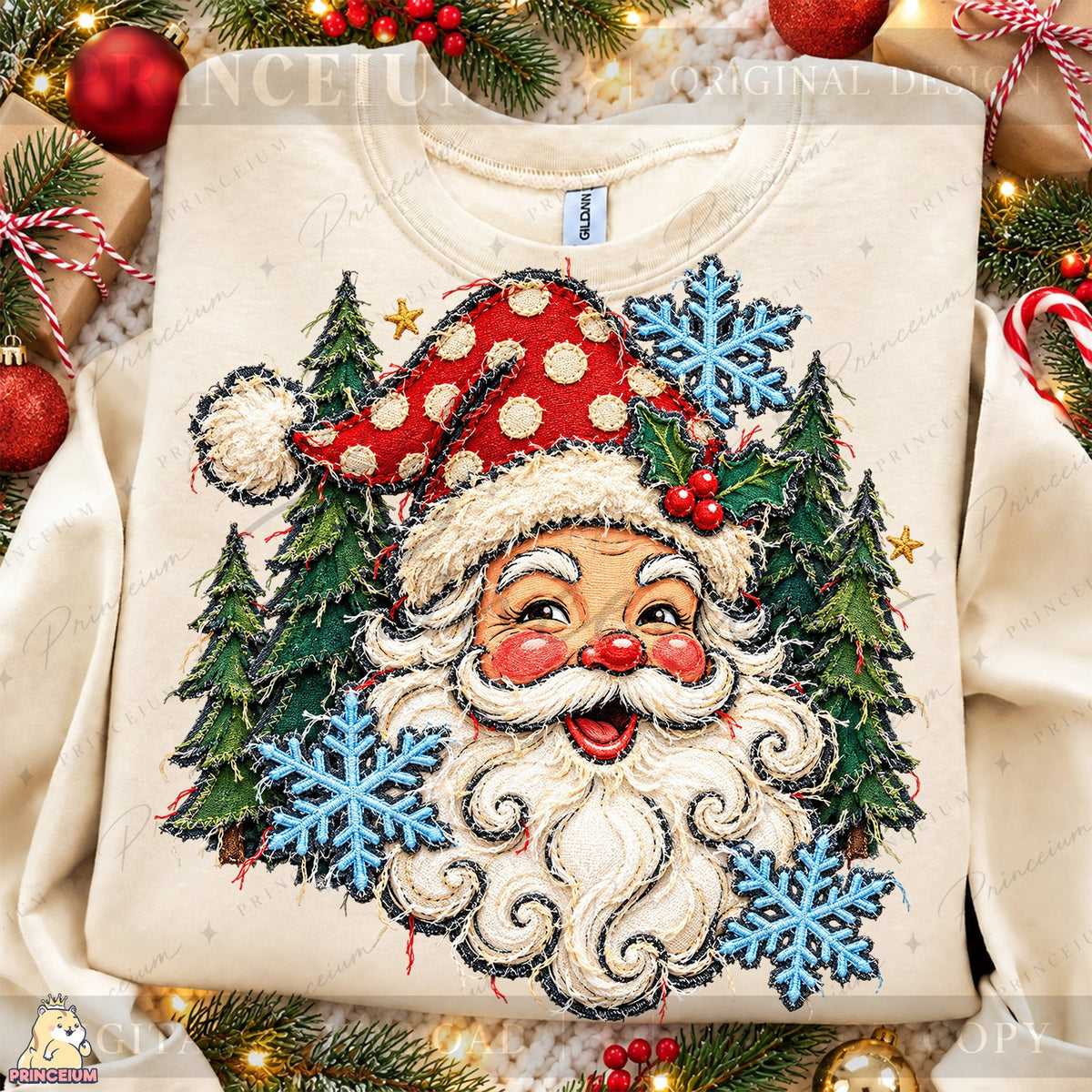 Vintage Santa Among Snowy Trees