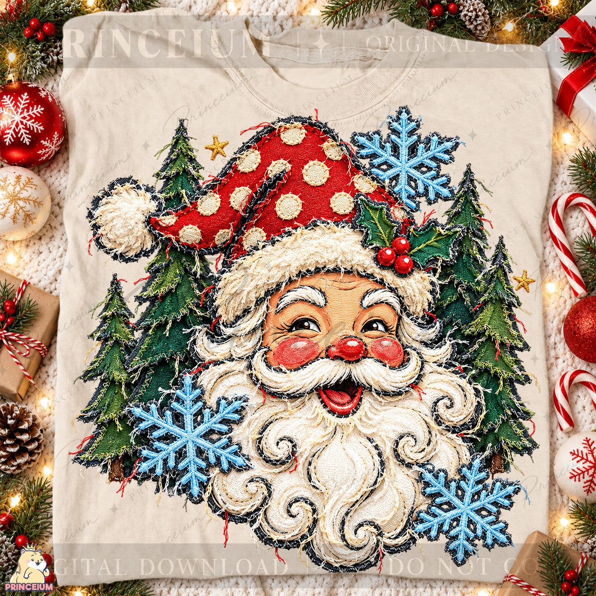 Vintage Santa Among Snowy Trees