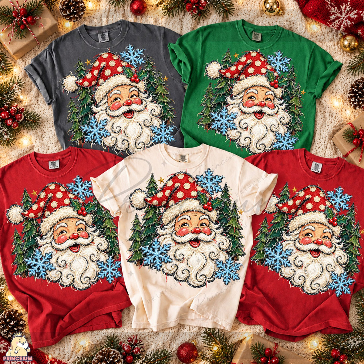 Vintage Santa Among Snowy Trees