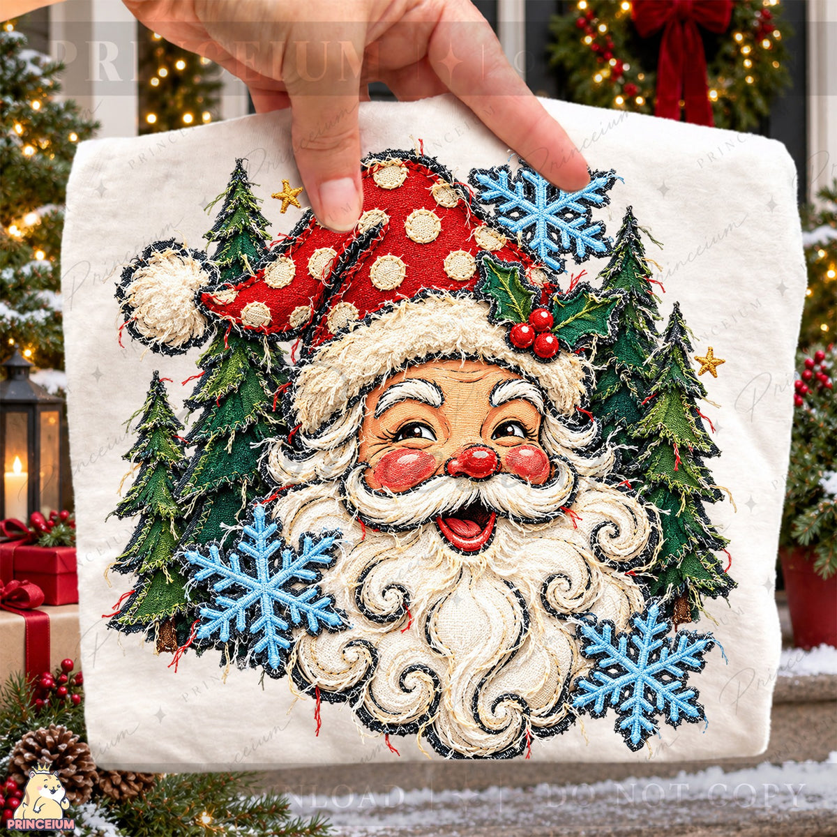 Vintage Santa Among Snowy Trees