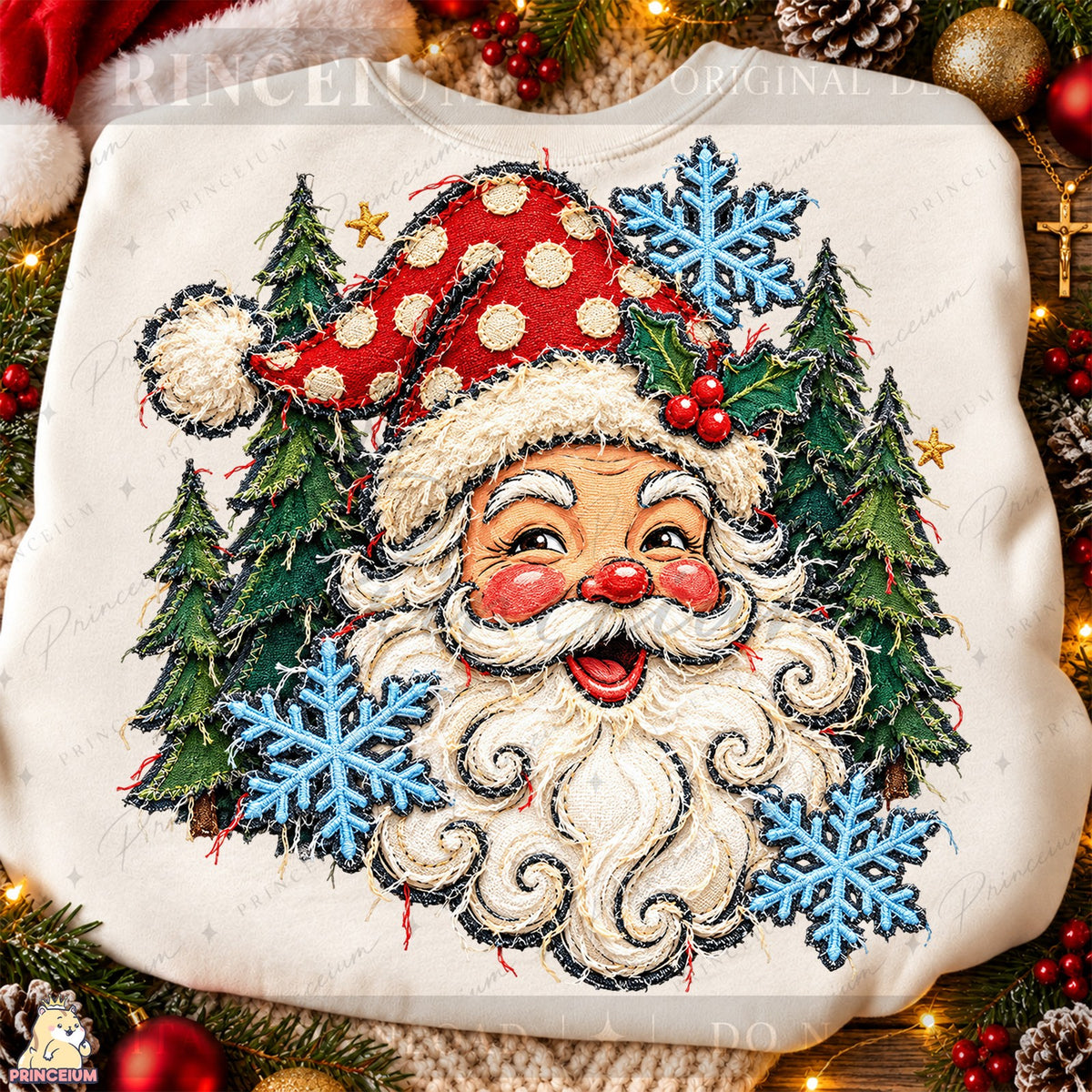 Vintage Santa Among Snowy Trees