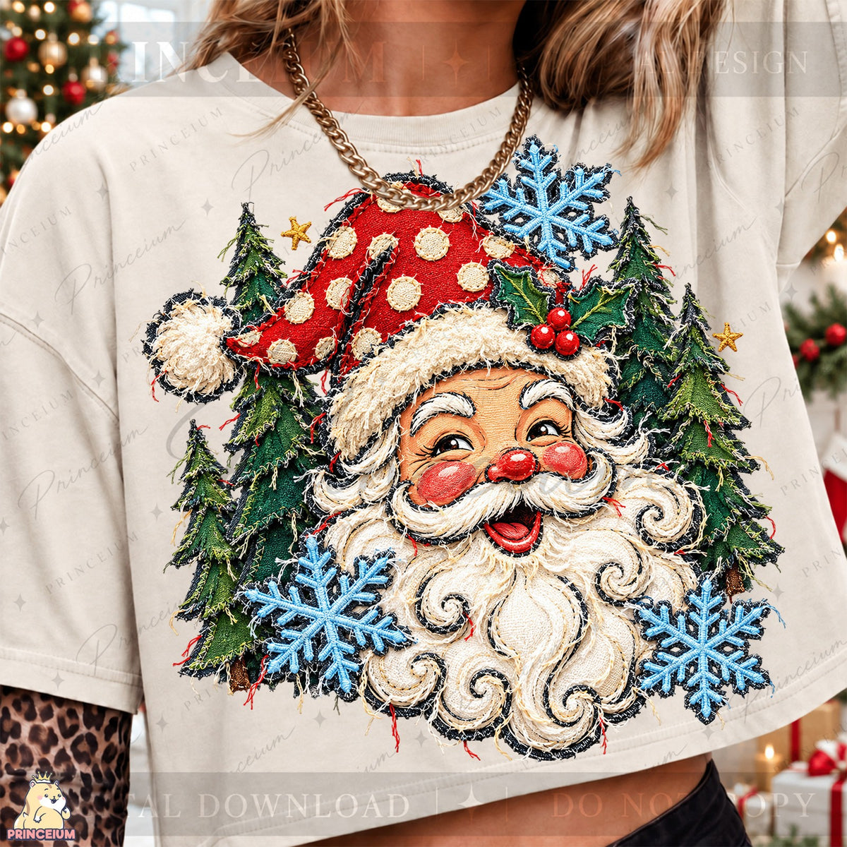 Vintage Santa Among Snowy Trees