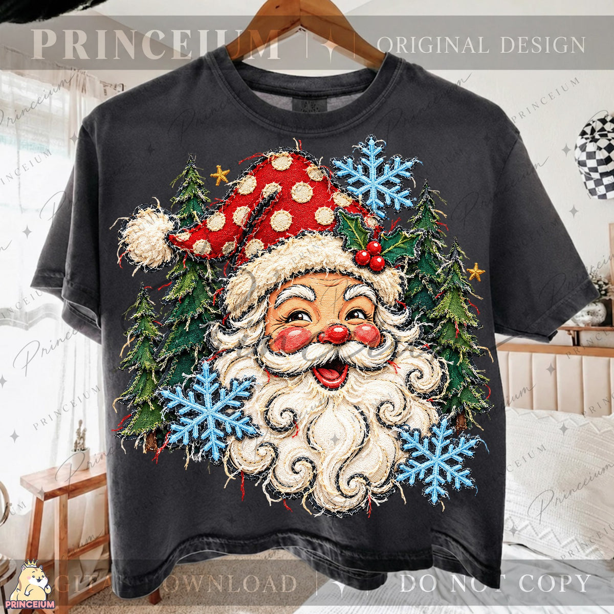 Vintage Santa Among Snowy Trees