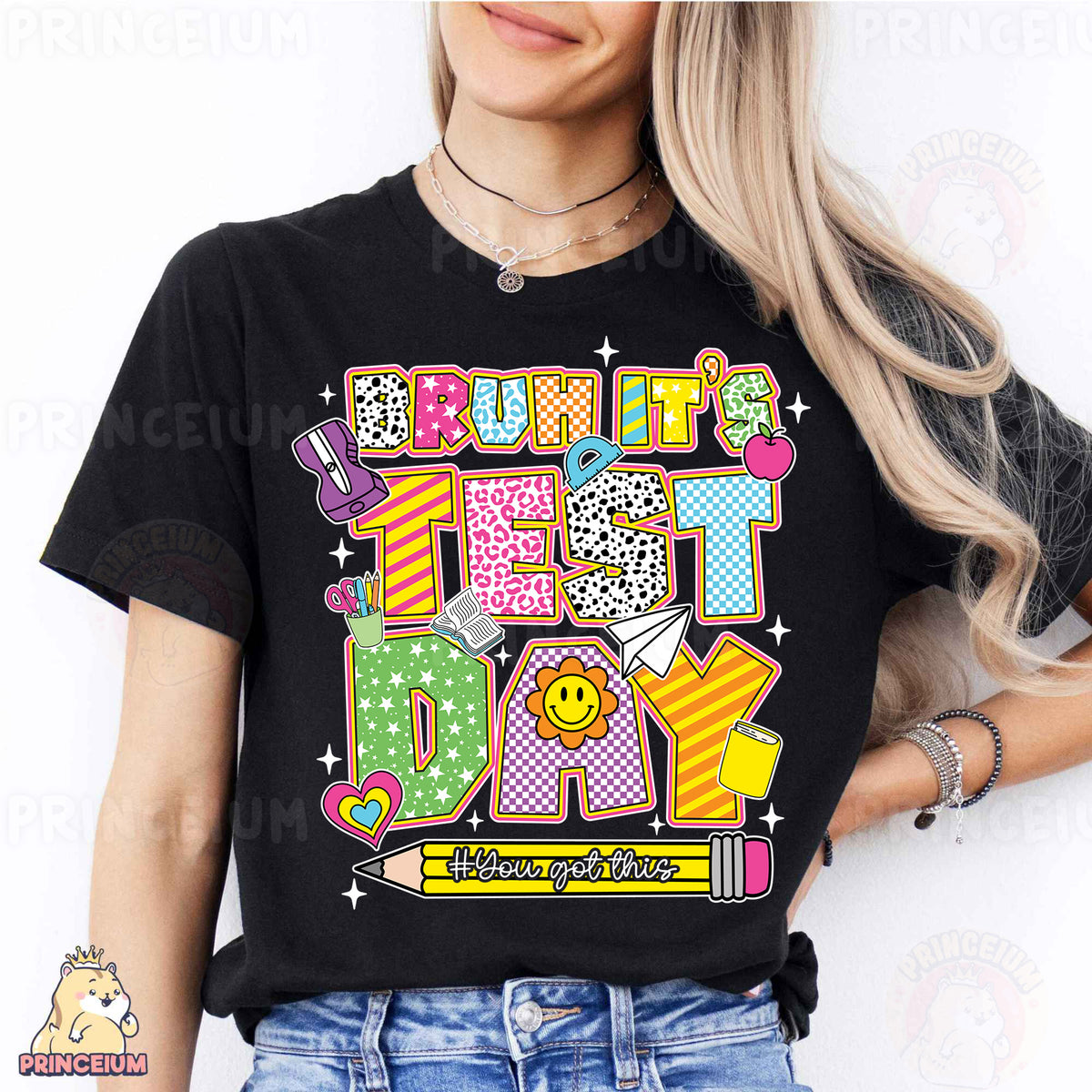 a woman wearing a black tshirt that says fruit fest day